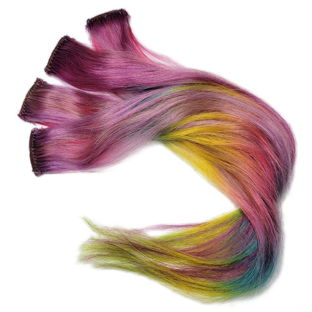 22" Metallic Rainbow Remy Human Hair Extensions Crystalized Colorful Pin